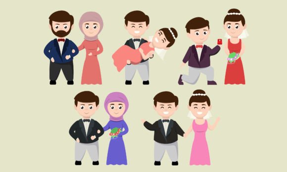 Couple Get Married Wedding Cartoon: A Playful Design Asset