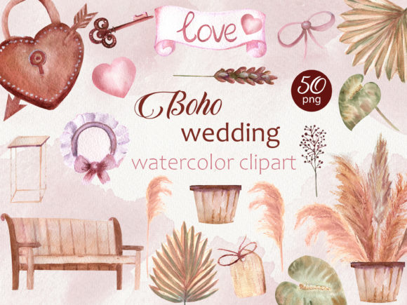 Crafting a Dreamy Boho Wedding Aesthetic with Watercolor Clipart