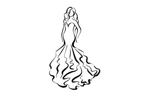 Enchanting Sketch: The Girl in a Wedding Dress Vector Asset