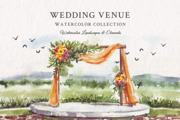 Enchanting Watercolor Wedding Venue Illustrations for Designers