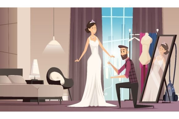 Fitting Wedding Dress. Dressmaker: Crafting Your Brand's Perfect Fit