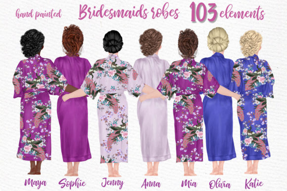 Watercolor Bridesmaid Robes Clipart: A Designer's Delight