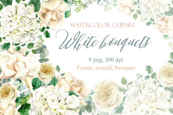 Wedding Frame White Roses & Eucalyptus: Floral Design Elements