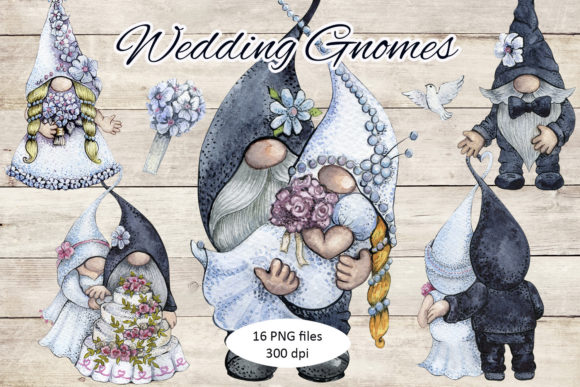 Whimsical Wedding Gnome Clipart: Bride & Groom PNGs